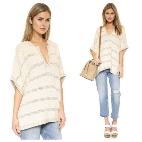 VINCE Speckle Stitch Popover Sweater Top Tunic Cream Stripe S/S sz S EUC! - Picture 2 of 8